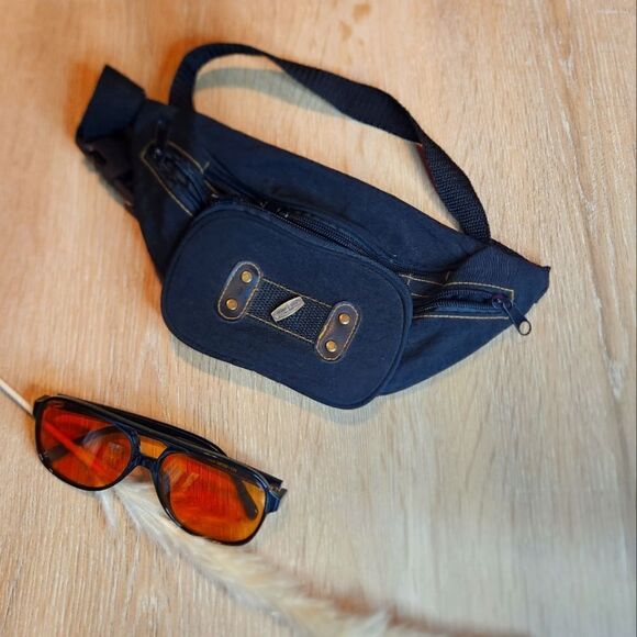 90s Beltbag Fanny Pack Nylon Pockets Buckles Fall Belt Bag Crossbody Sling - Picture 1 of 9